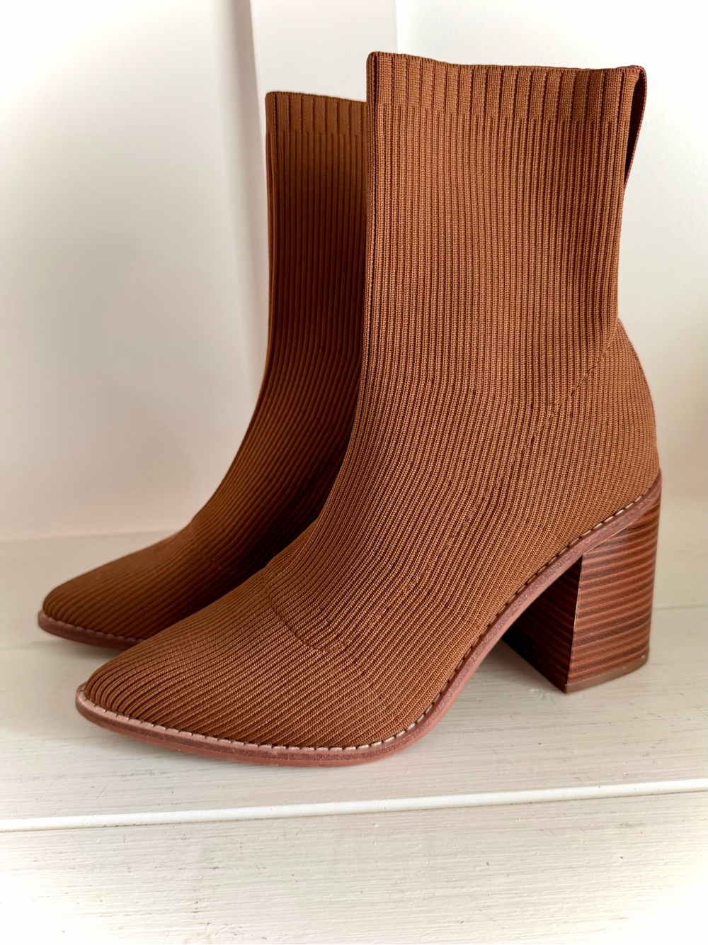 STEVEN New York Nixie Knit Sock Ribbed Bootie Cognac Size 9 by Steve Madden